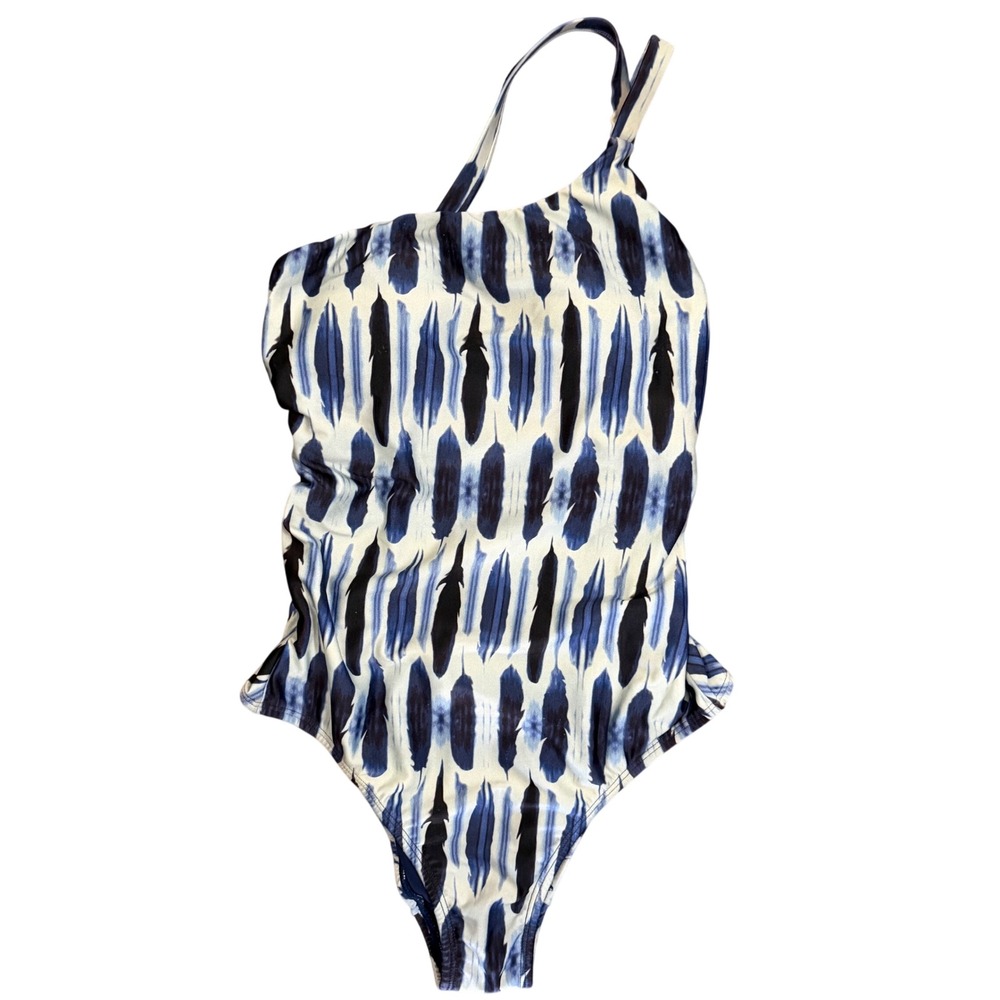 Lenny Niemeyer Women Blue Feather Print One Shoulder One Piece Swimsuit Brazil